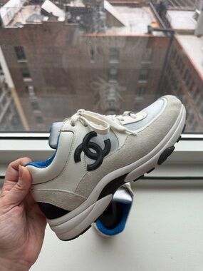 Chanel Cream & Black  Logo Trainer